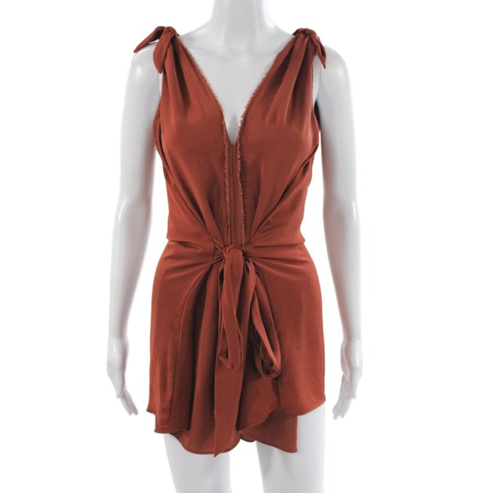 Bec & Bridge Womens V-Neck Sleeveless Brown Romper Tie Waist Boho Size 4